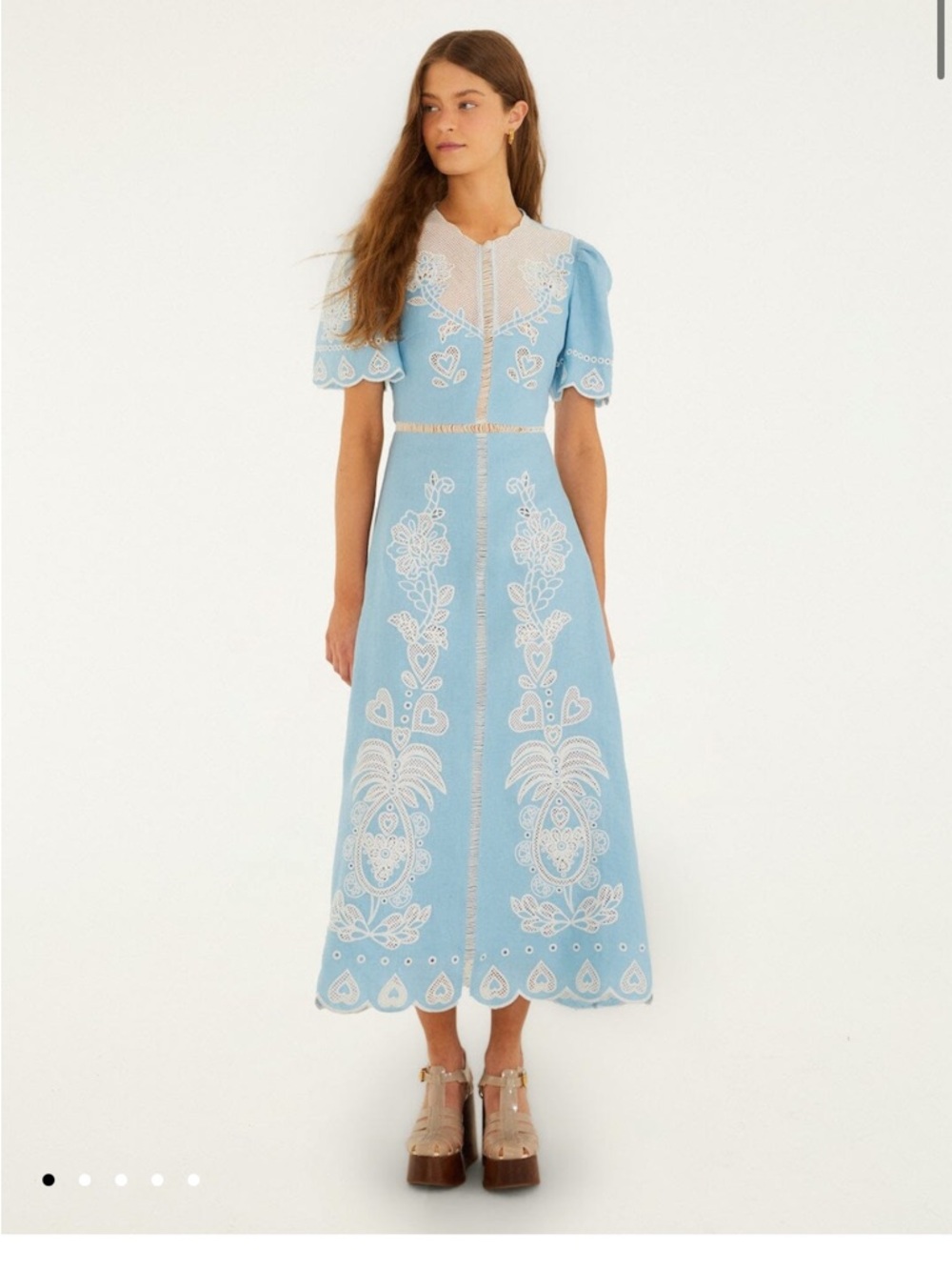 FARM Rio Light Blue Embroidered Euroflax™ Premium Linene Midi Dress